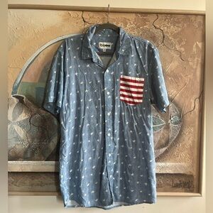 Tipsyelves Star-Printer Button-down Shirt with red and white striped pocket